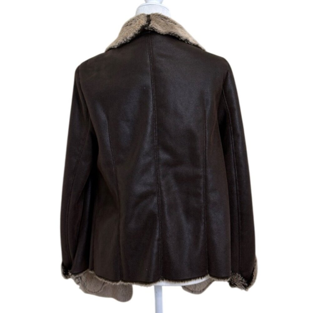 Bagatelle Womens Open Jacket Faux Leather and Fur Brown Size M - Picture 3 of 7